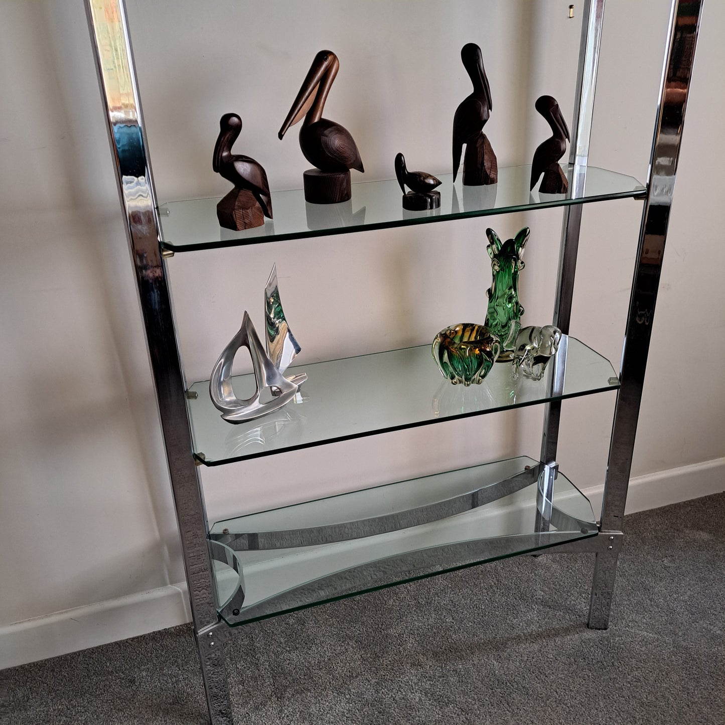 Merrow Associates Chrome and Glass Shelving/Display Unit