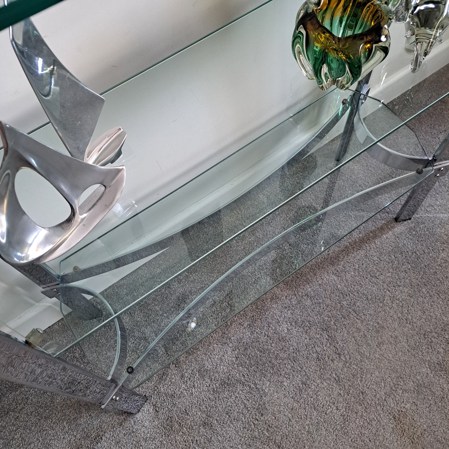 Merrow Associates Chrome and Glass Shelving/Display Unit