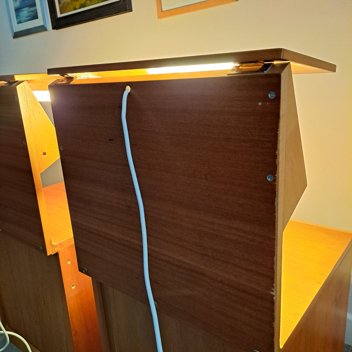 PAIR of Elm and Beech Bedside Cabinets with Integral Lights by White & Newton 1960s