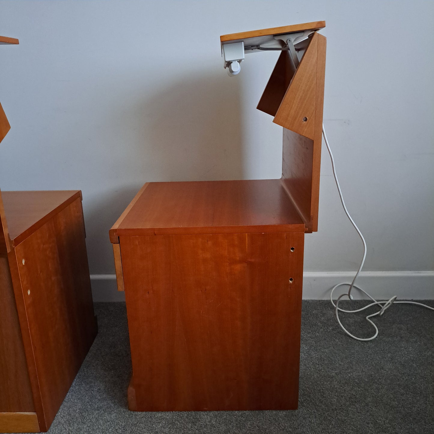 PAIR of Elm and Beech Bedside Cabinets with Integral Lights by White & Newton 1960s