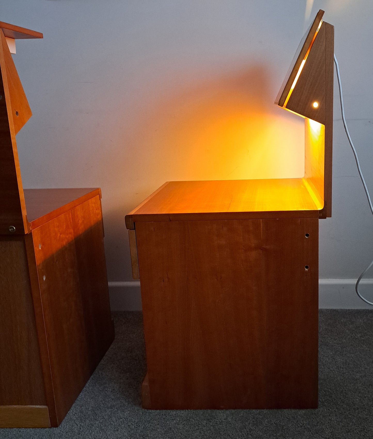 PAIR of Elm and Beech Bedside Cabinets with Integral Lights by White & Newton 1960s