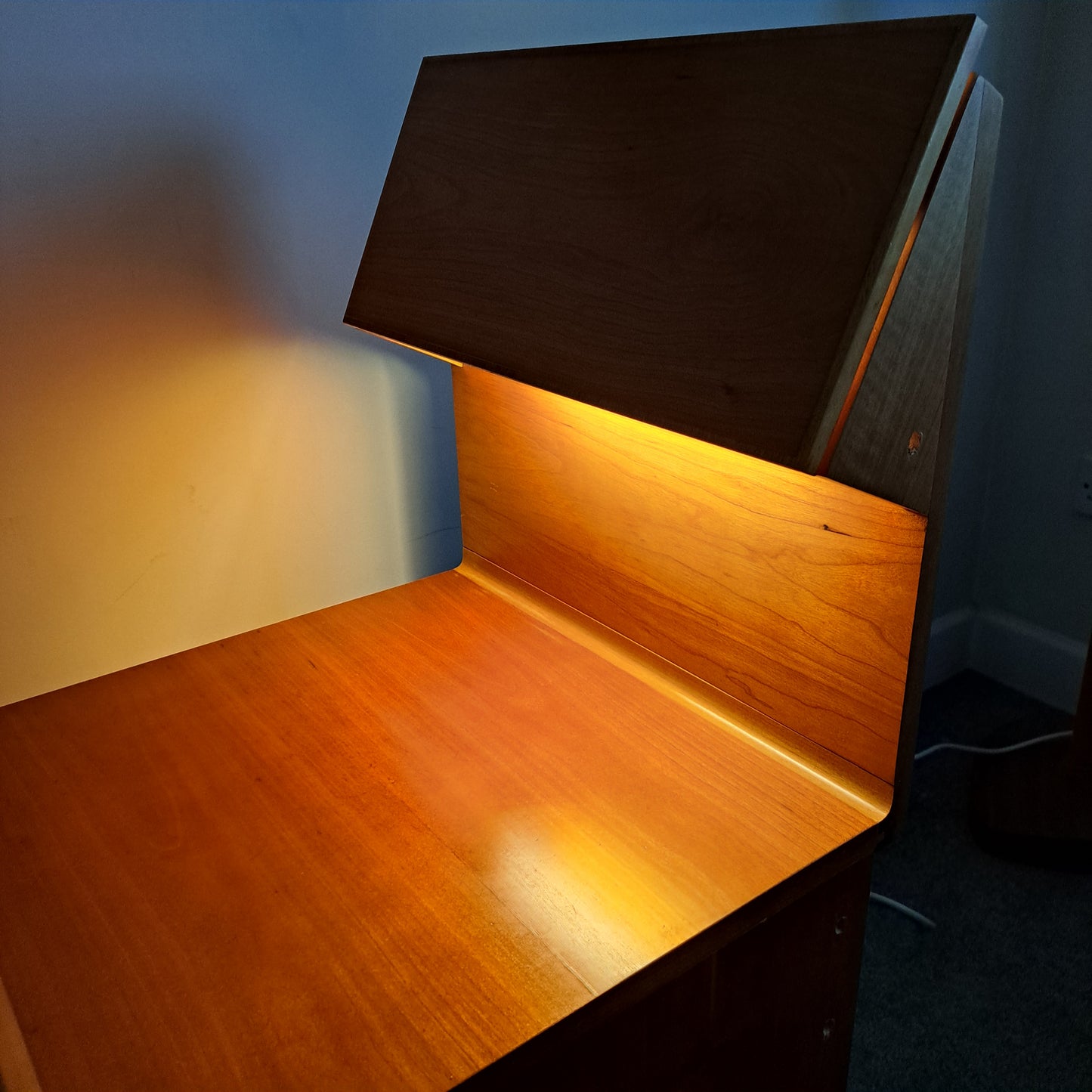 PAIR of Elm and Beech Bedside Cabinets with Integral Lights by White & Newton 1960s