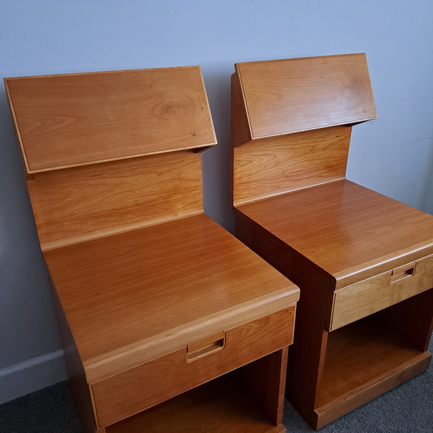 PAIR of Elm and Beech Bedside Cabinets with Integral Lights by White & Newton 1960s