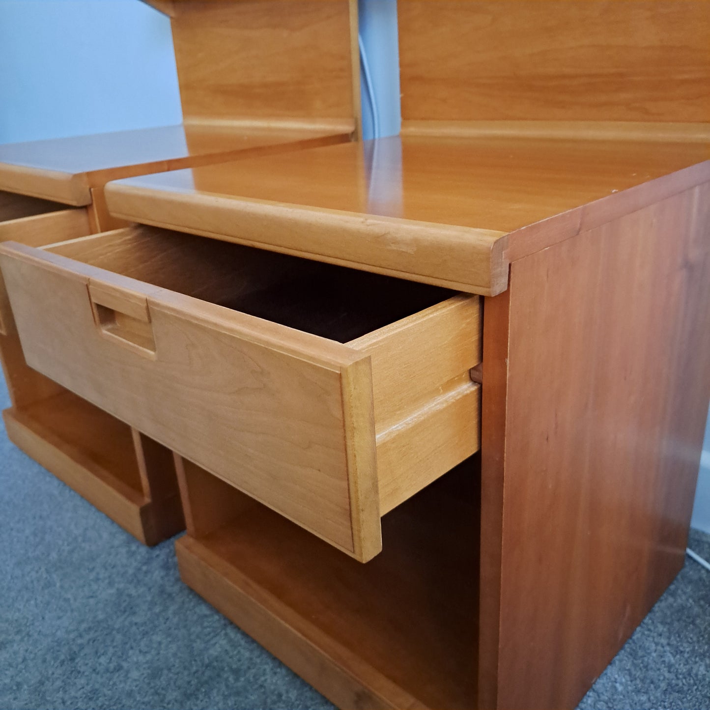 PAIR of Elm and Beech Bedside Cabinets with Integral Lights by White & Newton 1960s