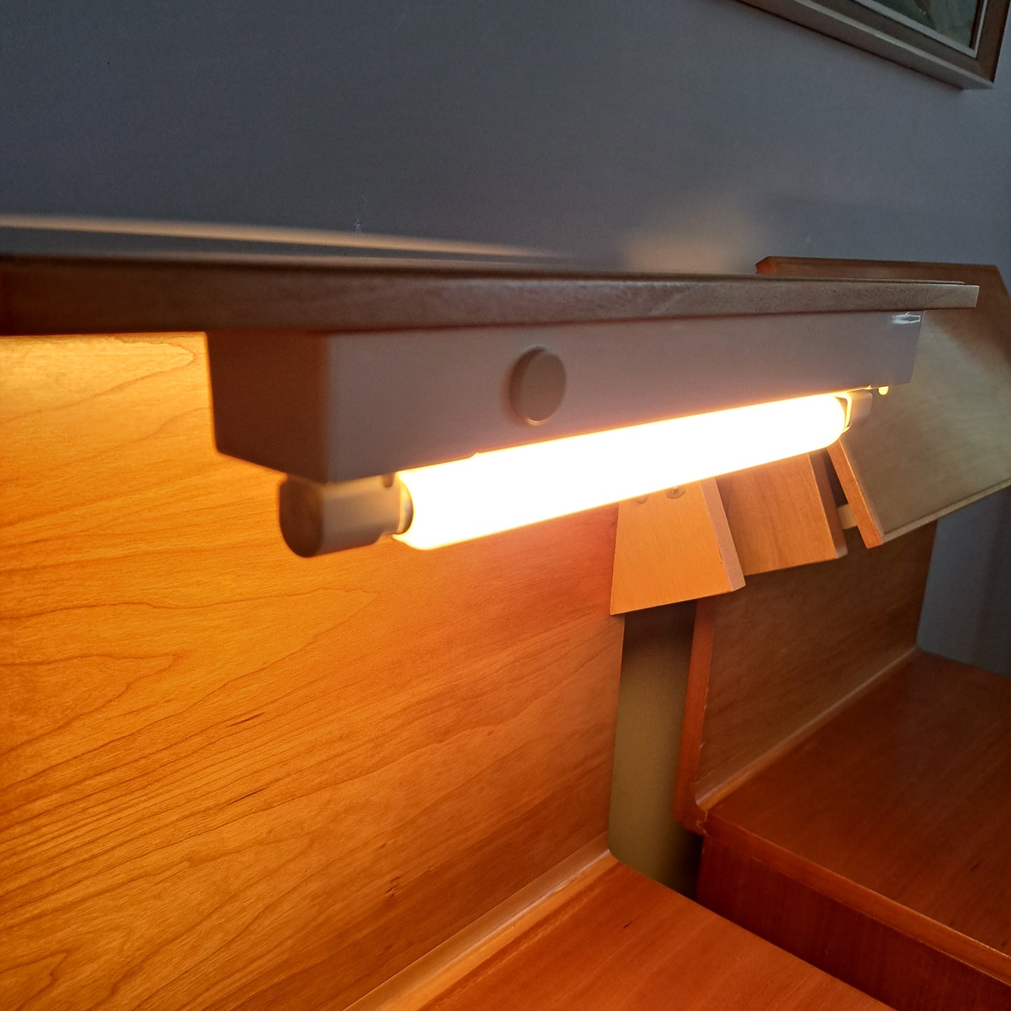 PAIR of Elm and Beech Bedside Cabinets with Integral Lights by White & Newton 1960s