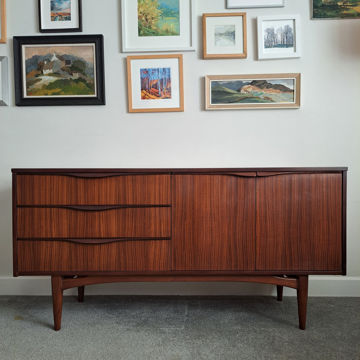 Compact Teak Sideboard with Walnut Veneer by Elliott's of Newbury 1963