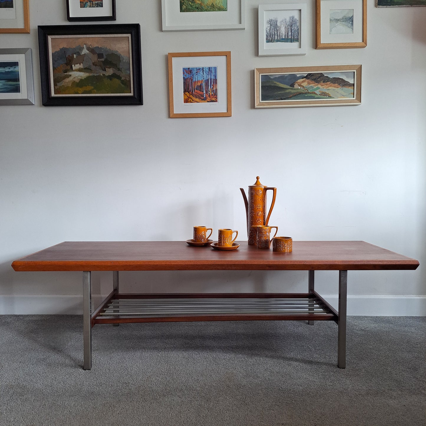 Mid-Century Teak and Chrome Coffee Table