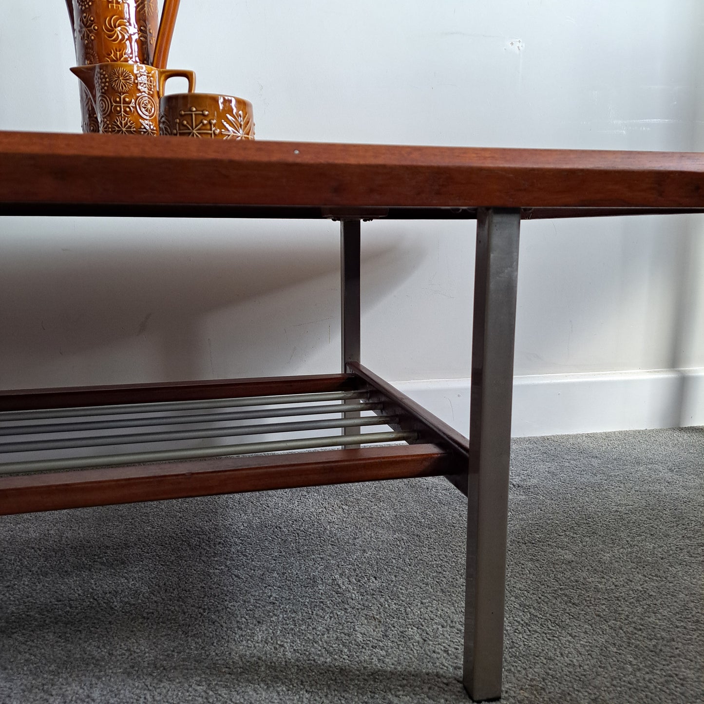 Mid-Century Teak and Chrome Coffee Table
