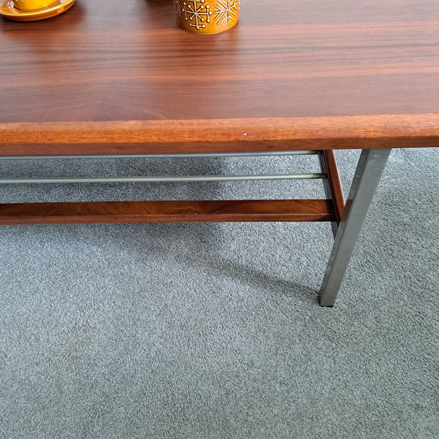 Mid-Century Teak and Chrome Coffee Table