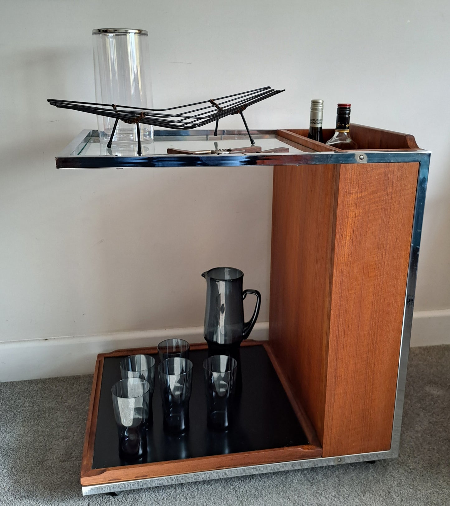 MCM Teak and Chrome Bar Cart by TW Toothill 1970s