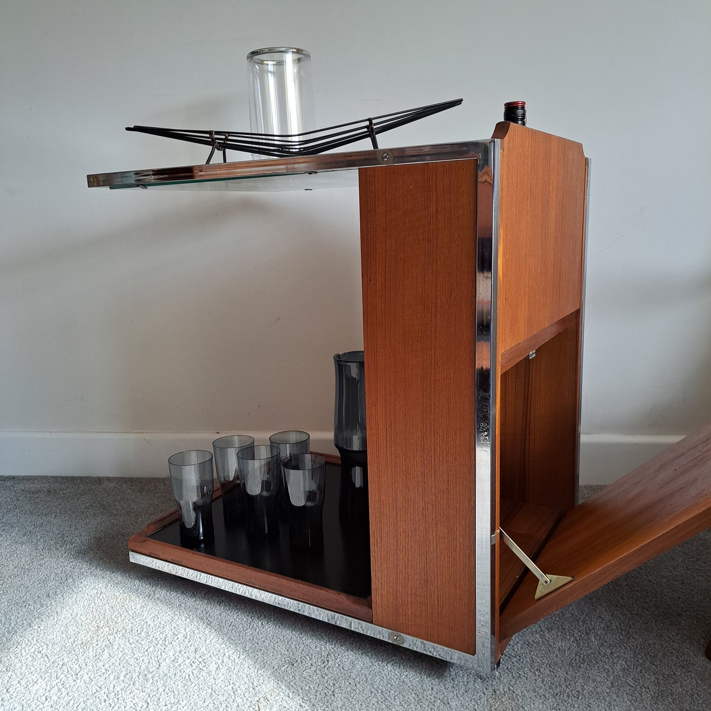 MCM Teak and Chrome Bar Cart by TW Toothill 1970s