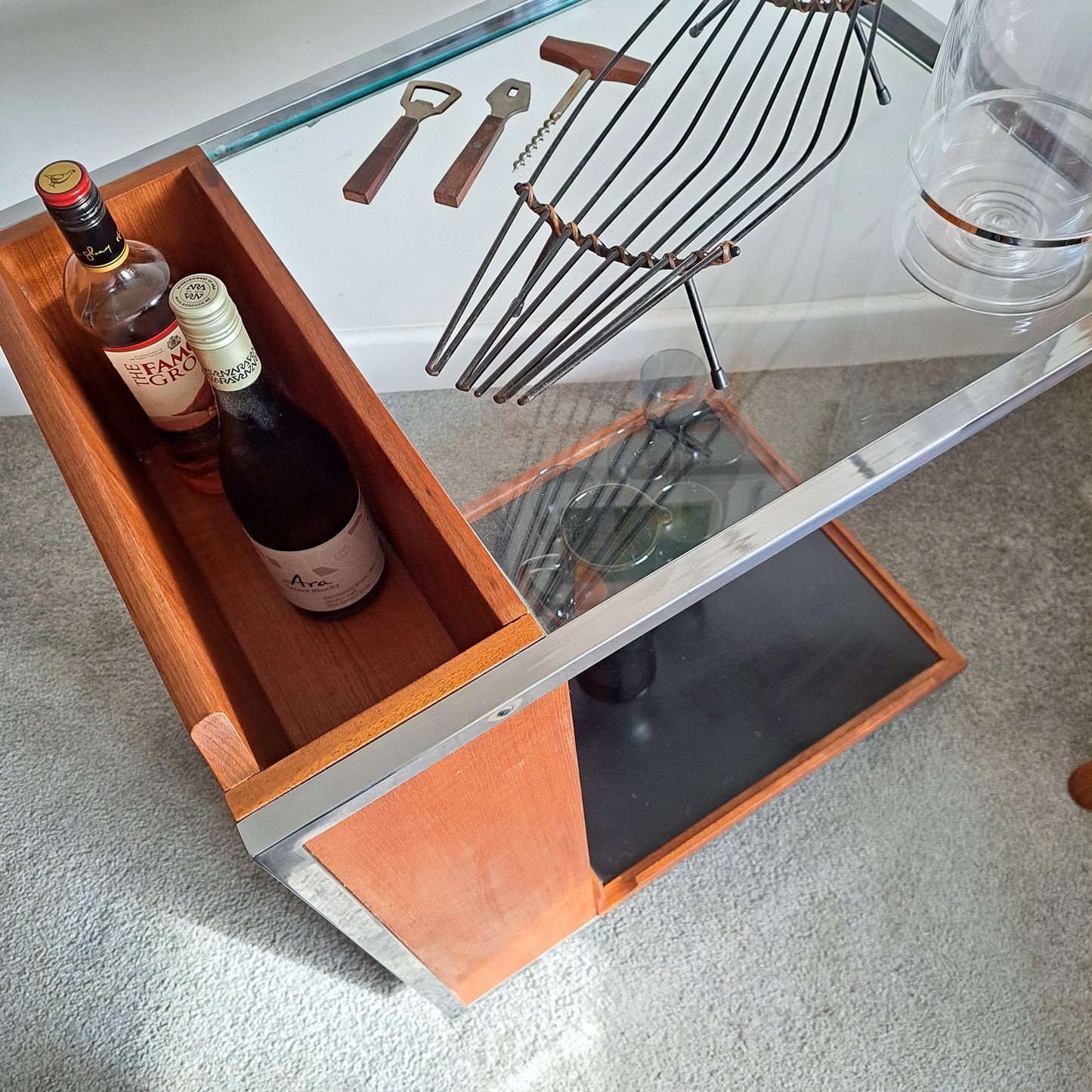 MCM Teak and Chrome Bar Cart by TW Toothill 1970s