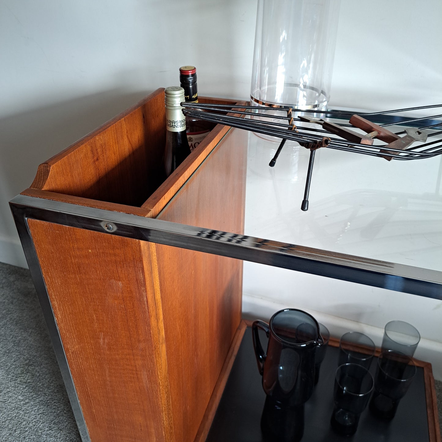MCM Teak and Chrome Bar Cart by TW Toothill 1970s