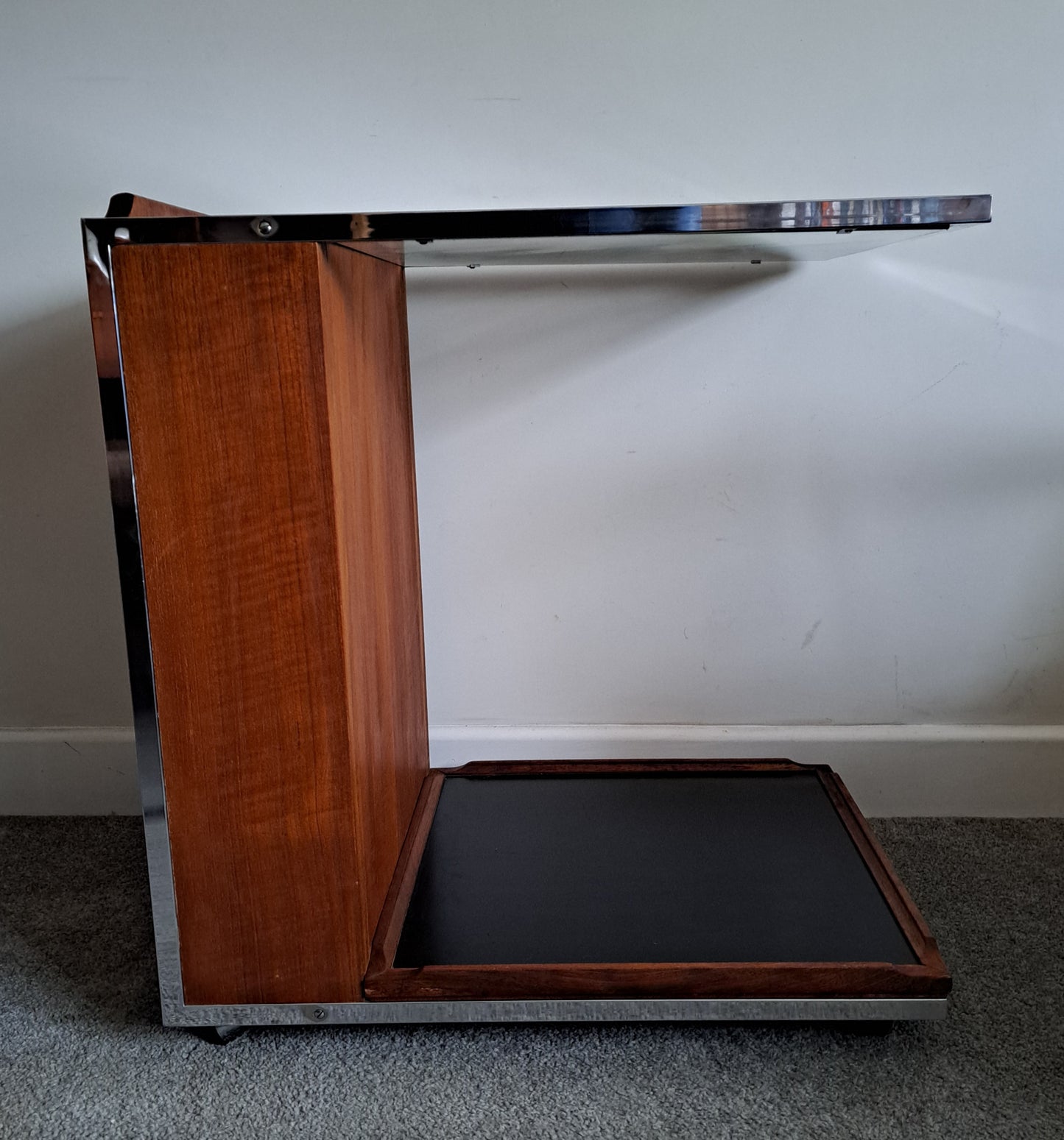 MCM Teak and Chrome Bar Cart by TW Toothill 1970s