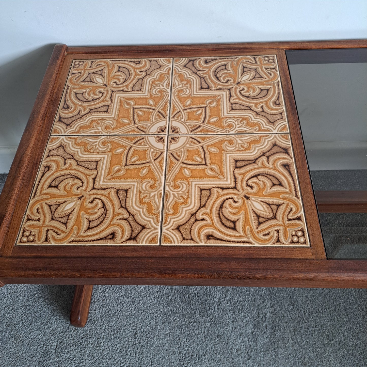 Mid-Century G Plan Tile/Smoked Glass Top Coffee Table