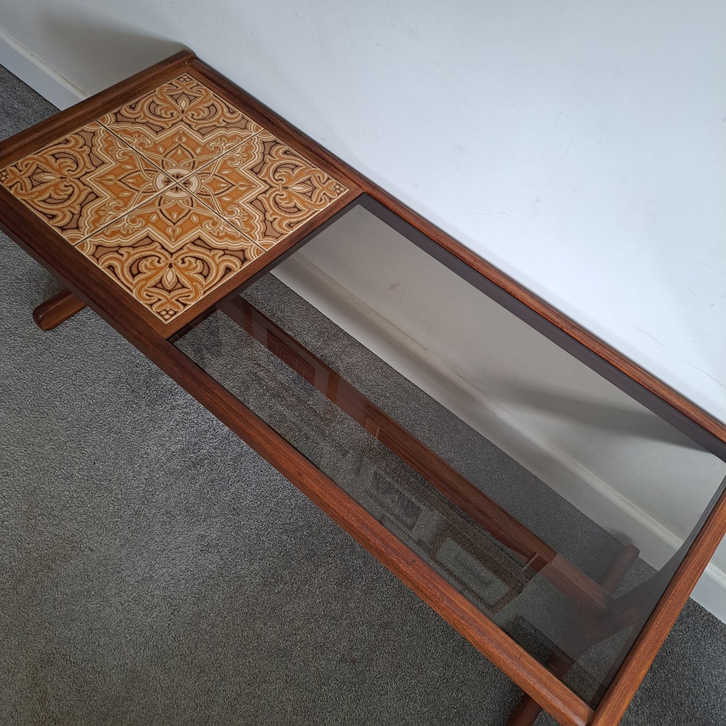 Mid-Century G Plan Tile/Smoked Glass Top Coffee Table