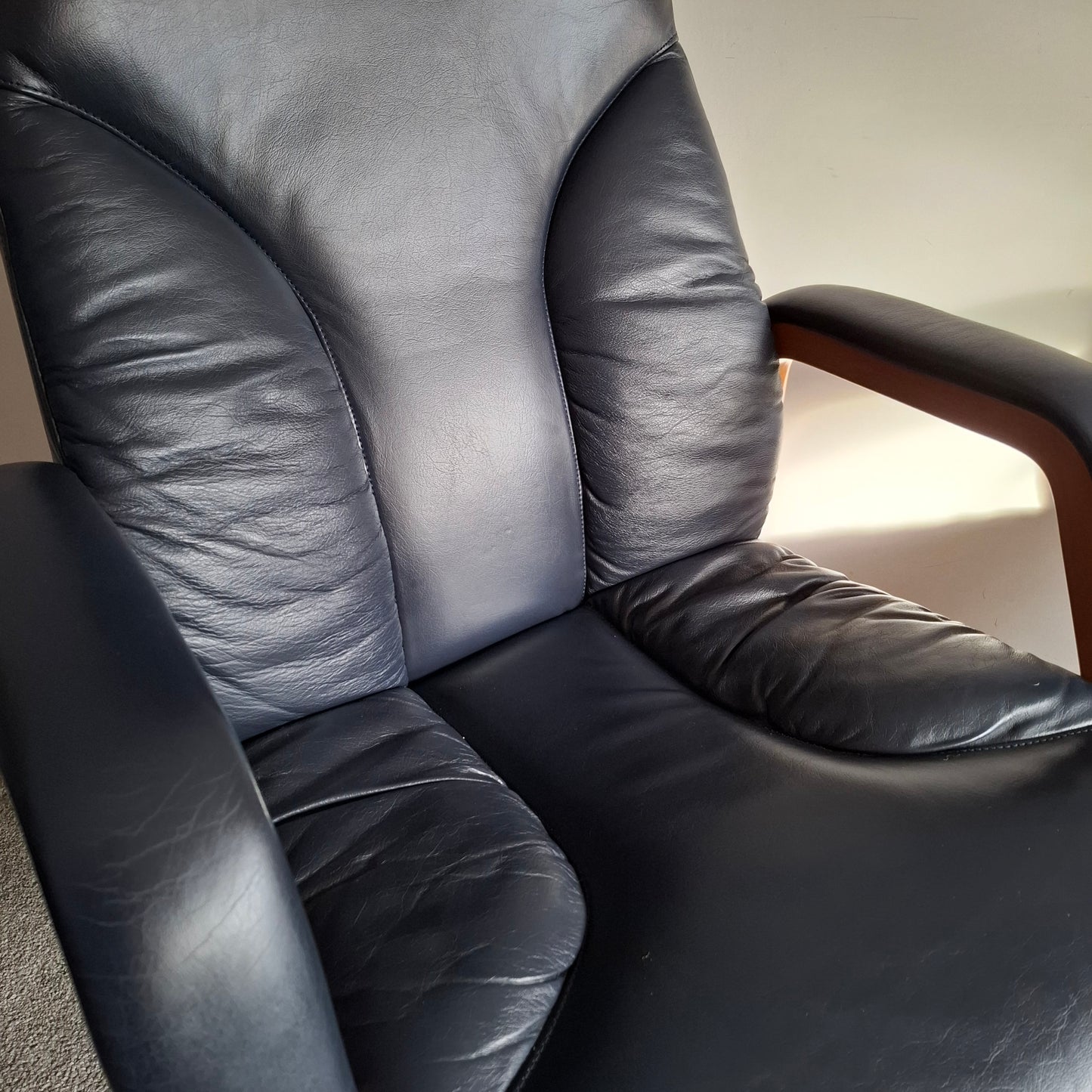 PAIR of Blue Leather Easy Chairs by Verco 1990s