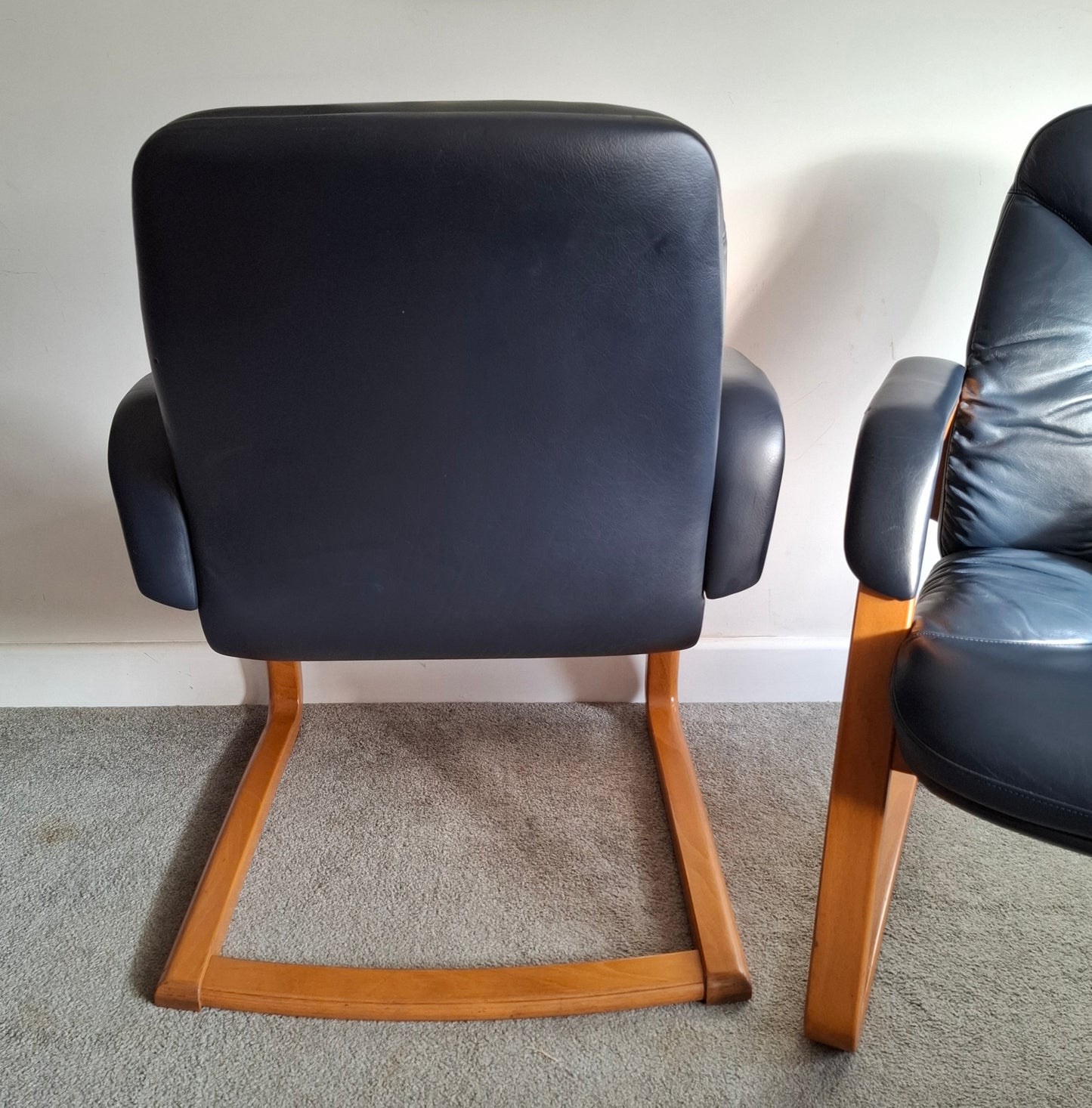 PAIR of Blue Leather Easy Chairs by Verco 1990s