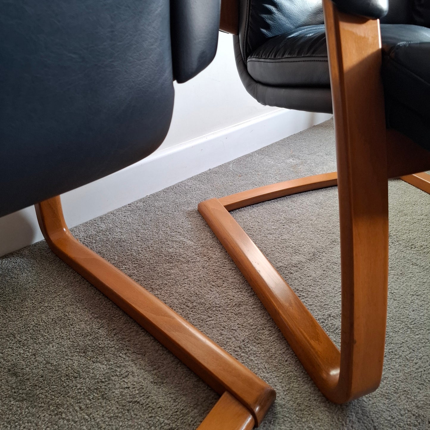 PAIR of Blue Leather Easy Chairs by Verco 1990s