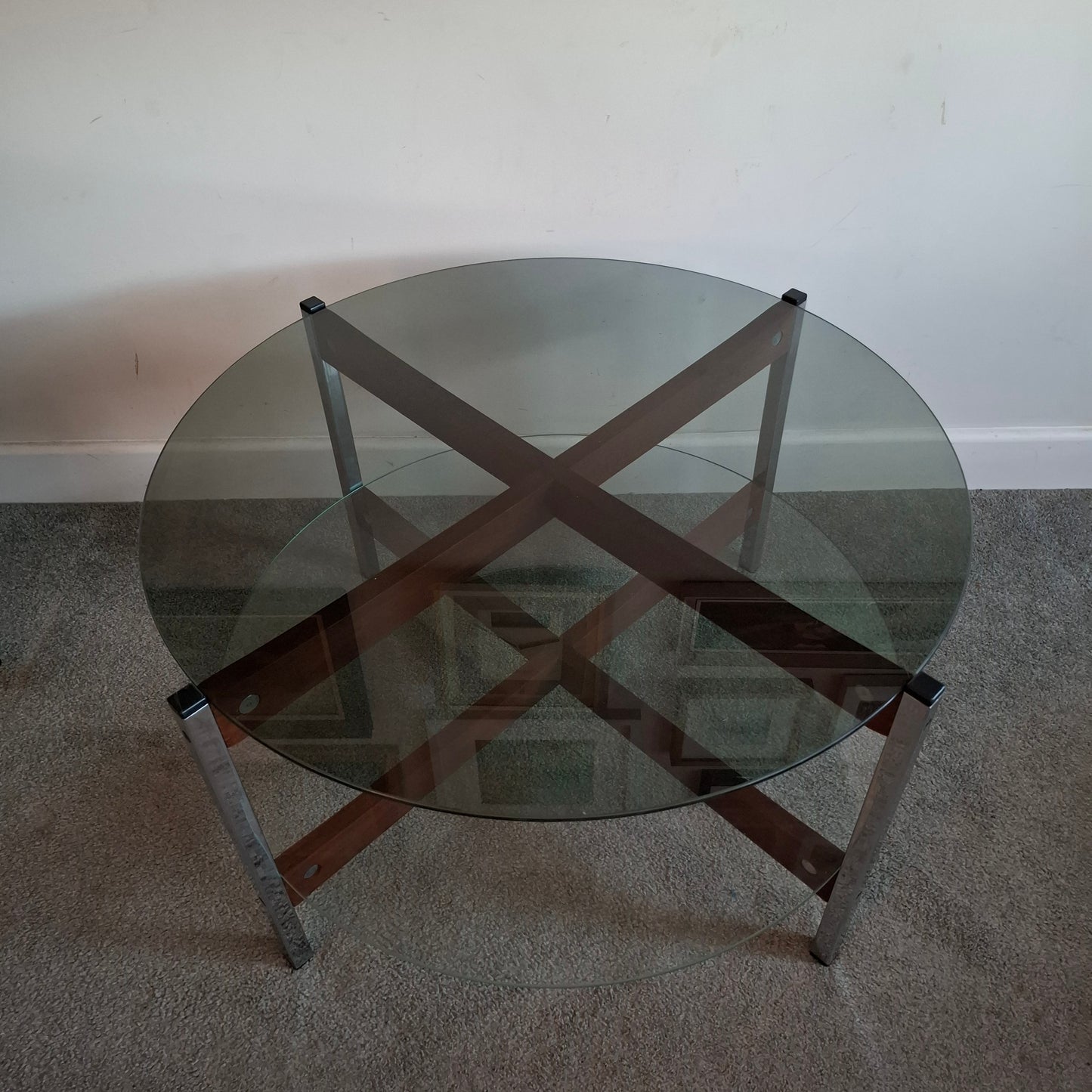 Mid-Century Teak and Chrome Glass Coffee Table