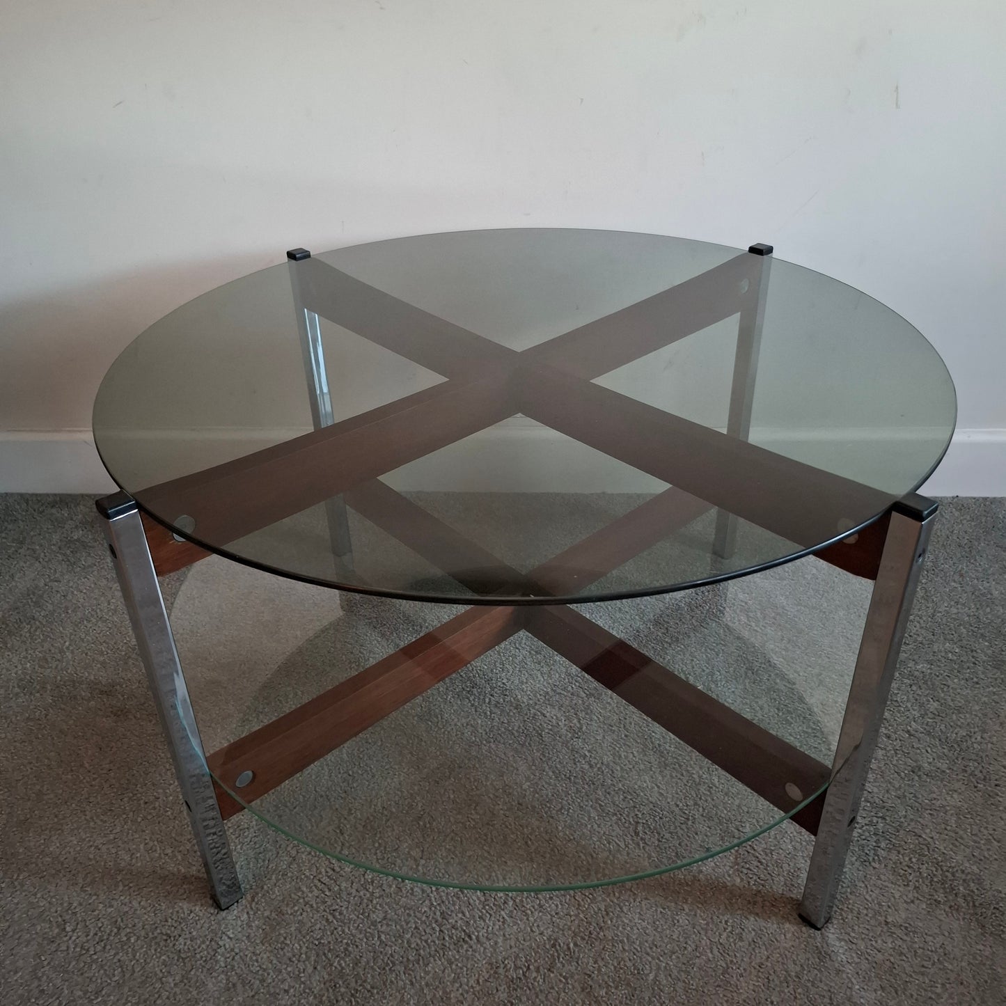 Mid-Century Teak and Chrome Glass Coffee Table