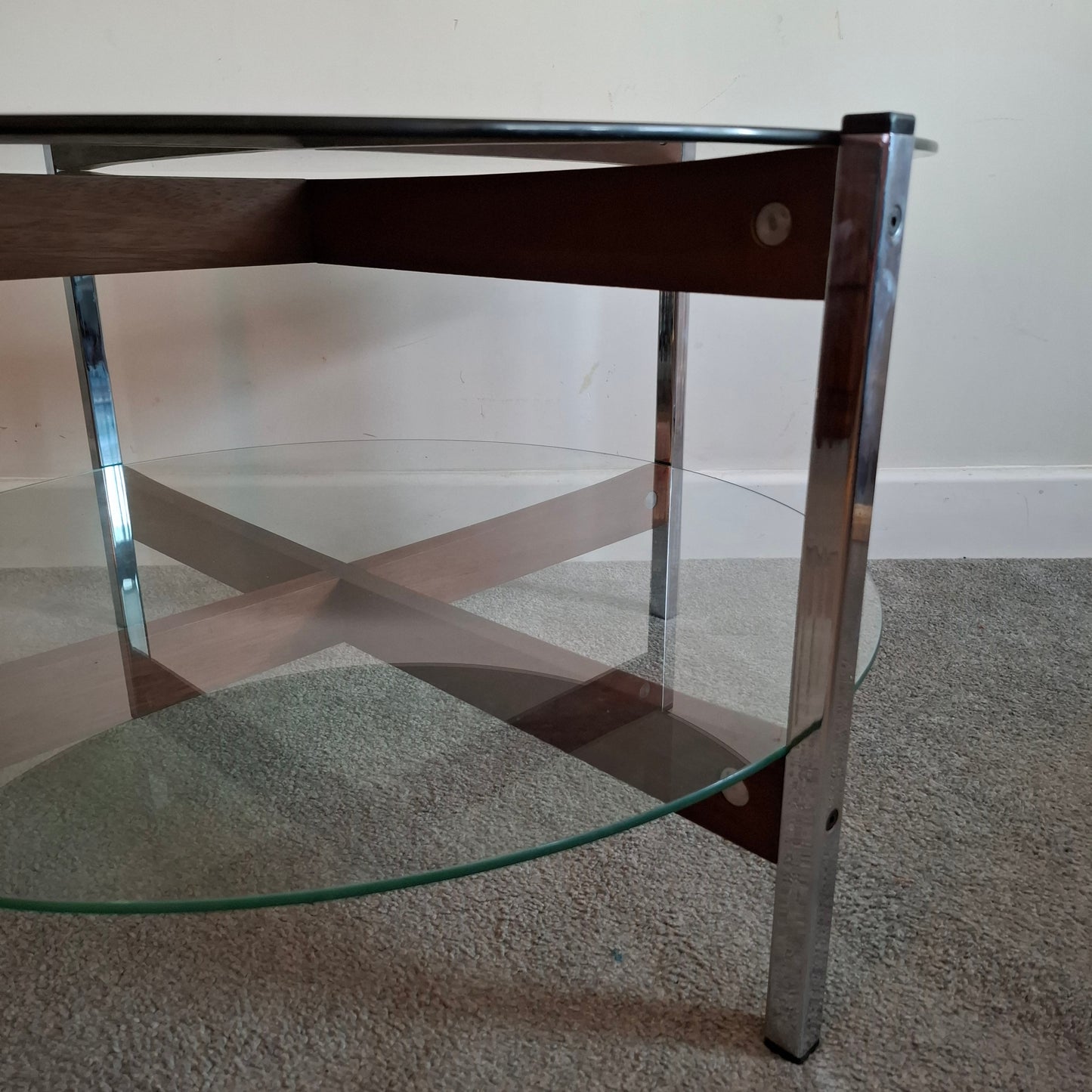 Mid-Century Teak and Chrome Glass Coffee Table