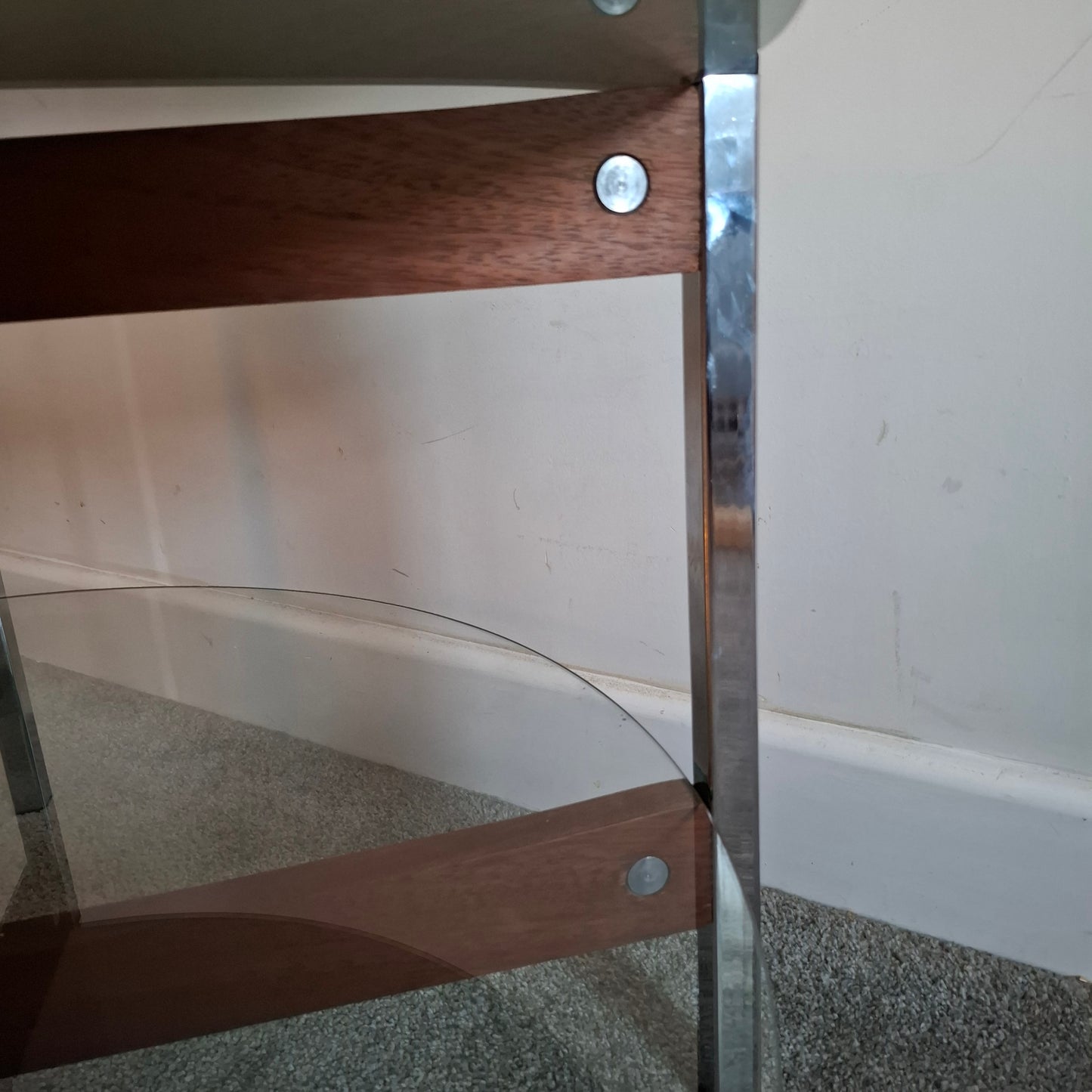 Mid-Century Teak and Chrome Glass Coffee Table