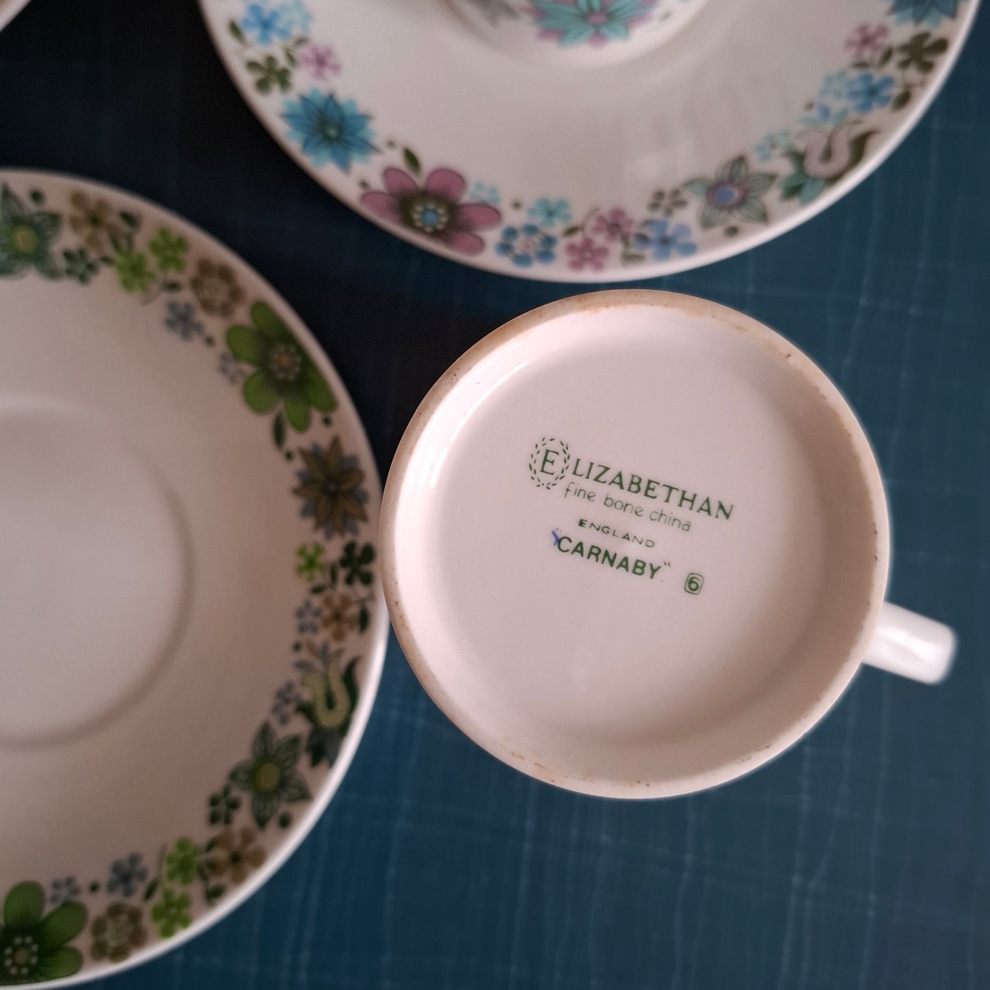 Set of 6 Elizabethan Fine Bone China 'Carnaby' Tea Mugs and Saucers