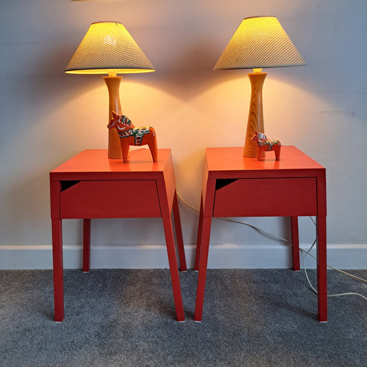 PAIR of red metal bedside tables by IKEA