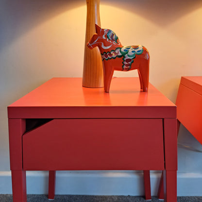 PAIR of red metal bedside tables by IKEA