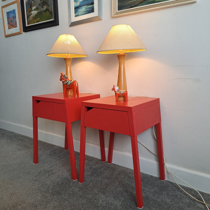 PAIR of red metal bedside tables by IKEA