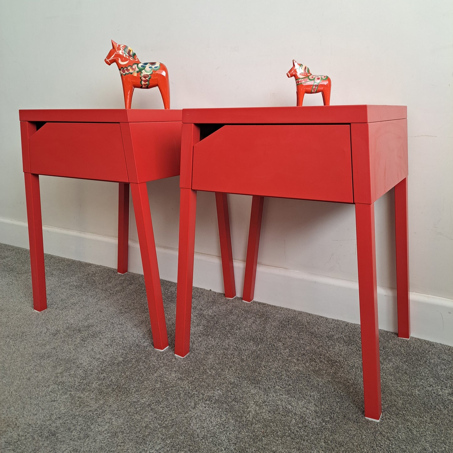 PAIR of red metal bedside tables by IKEA