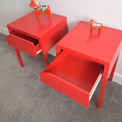 PAIR of red metal bedside tables by IKEA