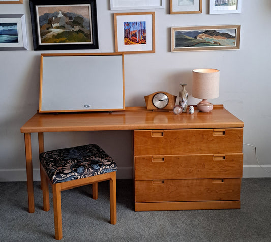 Elm and Beech 3 Drawer Dressing Table with Mirror and Stool by White & Newton