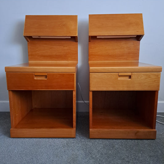 PAIR of Elm and Beech Bedside Cabinets with Integral Lights by White & Newton 1960s