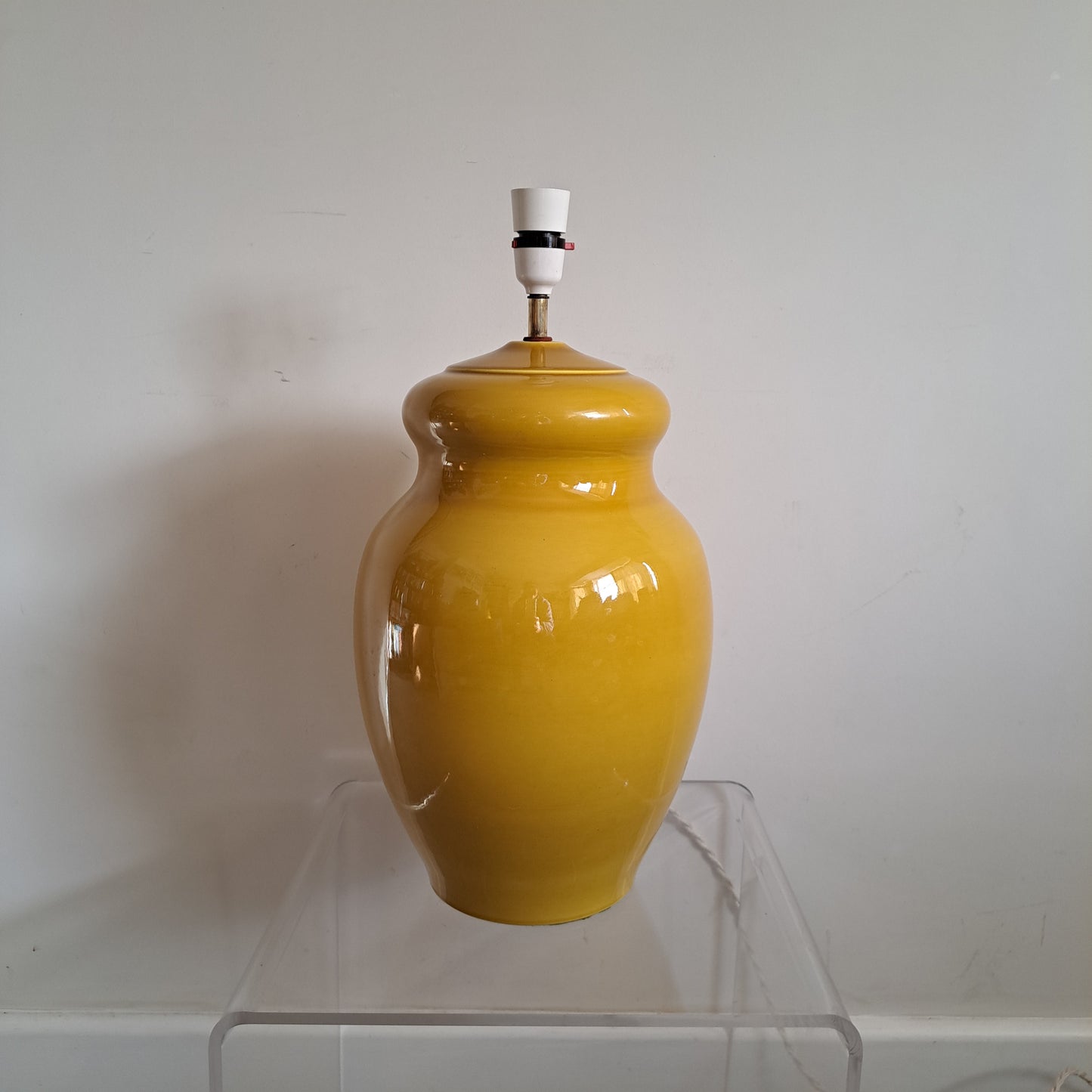 Large Yellow Italian Ceramic Table Lamp with New Shade - 1960s