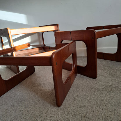 Mid-Century Solid Teak and Smoked Glass Nest of Tables - Danish