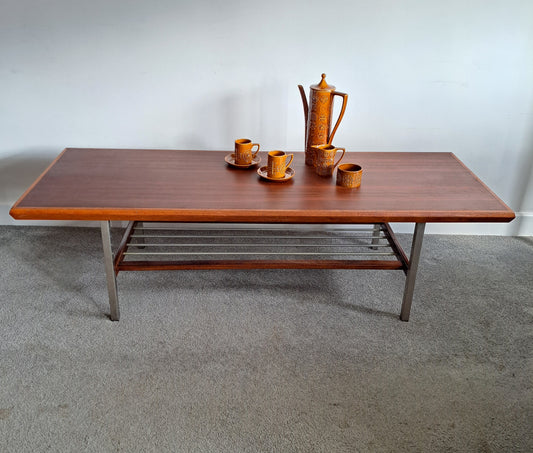 Mid-Century Teak and Chrome Coffee Table