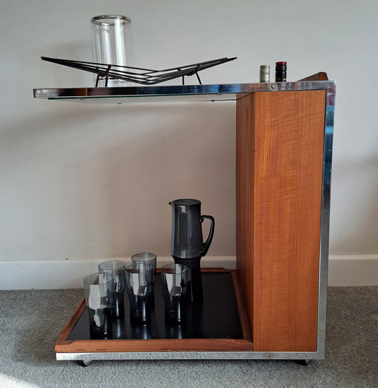 MCM Teak and Chrome Bar Cart by TW Toothill 1970s