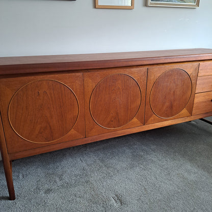 Mid-Century Teak Veneer Sideboard 'Circles' by Nathan Furniture 1960s