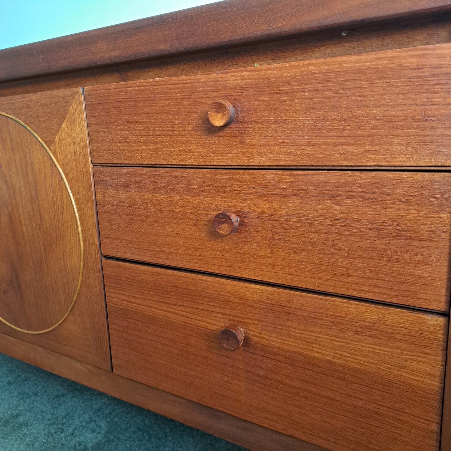 Mid-Century Teak Veneer Sideboard 'Circles' by Nathan Furniture 1960s