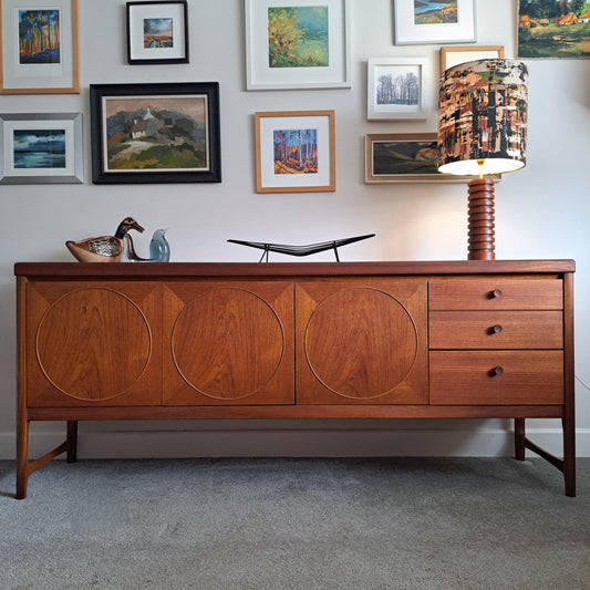 Mid-Century Teak Veneer Sideboard 'Circles' by Nathan Furniture 1960s