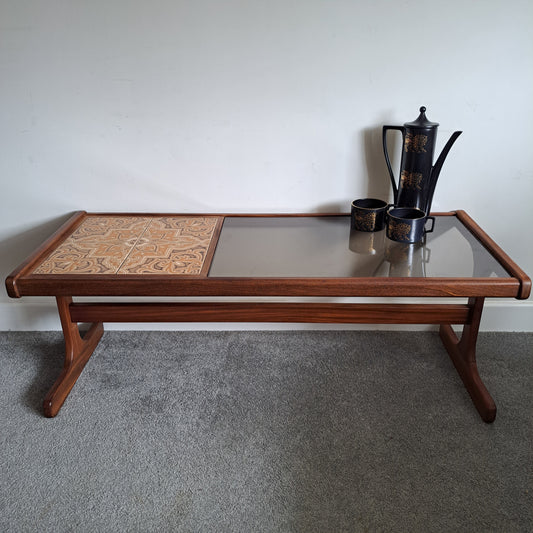 Mid-Century G Plan Tile/Smoked Glass Top Coffee Table