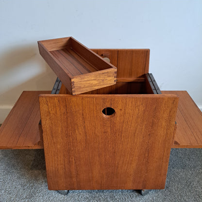 Mid-Century Teak Sewing Box/Bar Cart - Designed by Rolf Hesland for Bruksbo of Norway