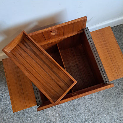 Mid-Century Teak Sewing Box/Bar Cart - Designed by Rolf Hesland for Bruksbo of Norway