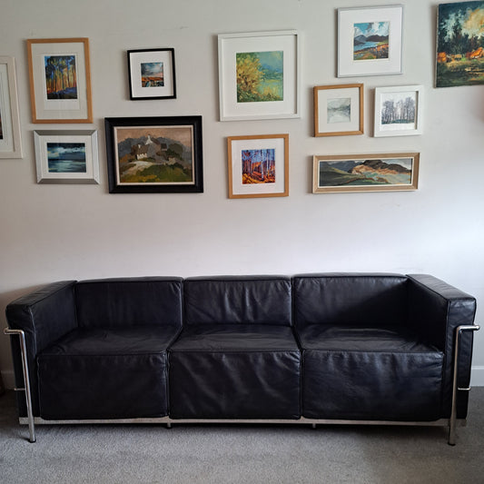 1990s Le Corbusier Style Black Leather LC3 Sofa