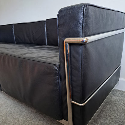 1990s Le Corbusier Style Black Leather LC3 Sofa