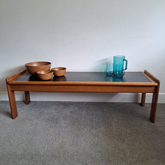 Mid-Century Solid Teak and Rexine Coffee Table (Large)