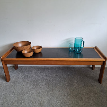 Mid-Century Solid Teak and Rexine Coffee Table (Large)