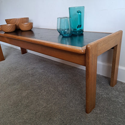 Mid-Century Solid Teak and Rexine Coffee Table (Large)